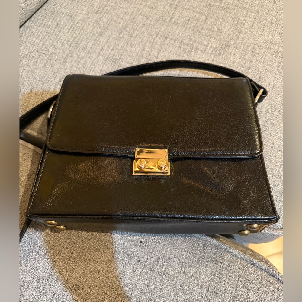 Chic Black l Crossbody Bag with Goldtone Accents